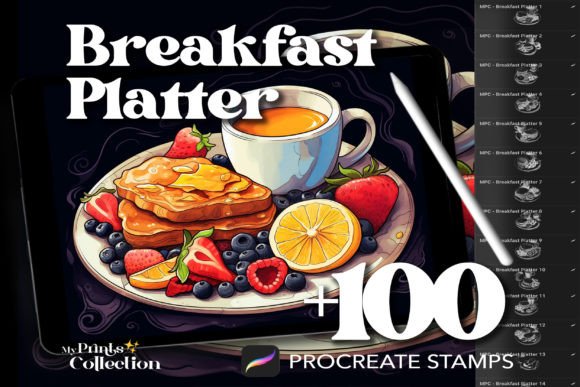 100 Procreate Breakfast Platter Stamps: Elevating Digital Food Illustration