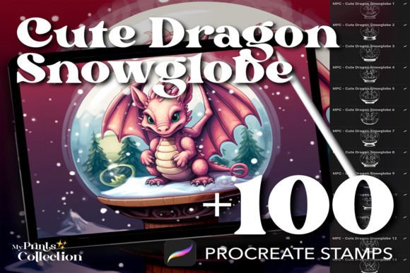 100 Procreate Cute Dragon Snowglobe Stamps