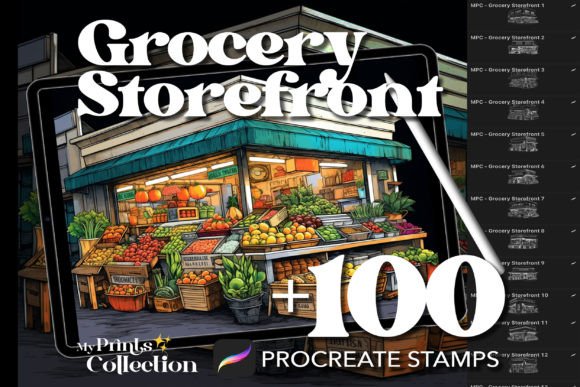 100 Procreate Grocery Storefront Stamps
