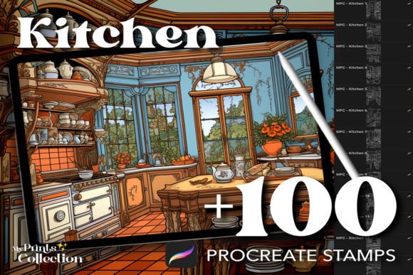100 Procreate Kitchen Stamps for Digital Art
