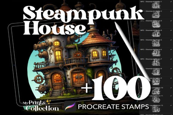 100 Procreate Steampunk House Stamps