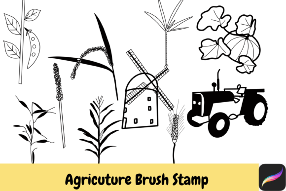 Agriculture Hand Drawn Brush Stamps Collection