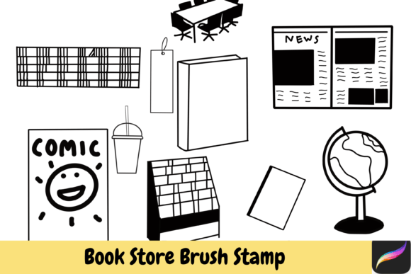 Book Store Hand Drawn Brush Stamps