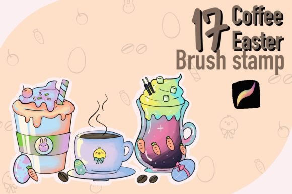Cute Easter Coffee Brush Stamp: A Digital Doodle for Spring Creativity