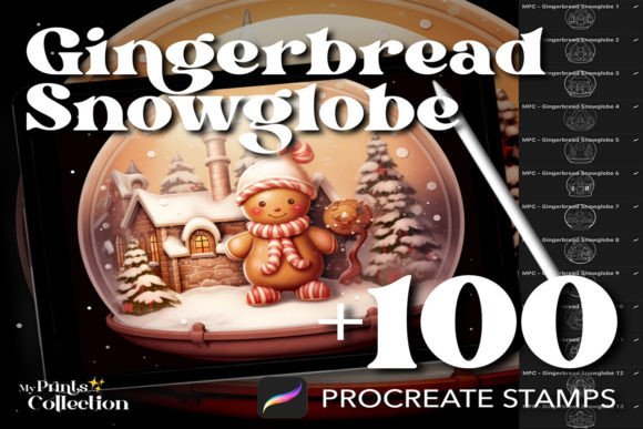 Elevating Digital Holiday Design with the 100 Procreate Gingerbread Snowglobe Stamp Collection