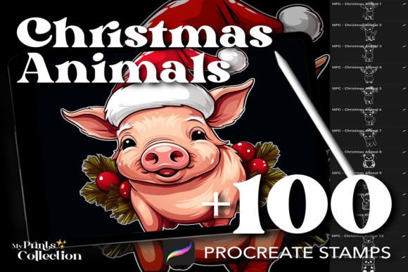 Enhancing Digital Holiday Art with 100 Procreate Christmas Animals Stamps