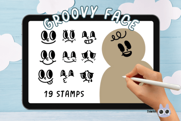 Face Emotion Groovy Doodle Brush Stamp