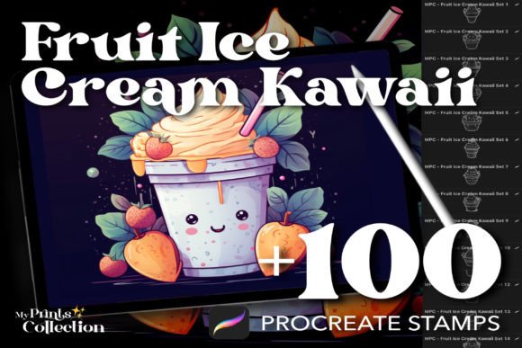 Strategic Visual Branding with 100 Procreate Fruit Ice Cream Kawaii Stamps