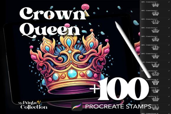 Unlocking Regal Elegance with 100 Procreate Crown Queen Stamps for Digital Artists